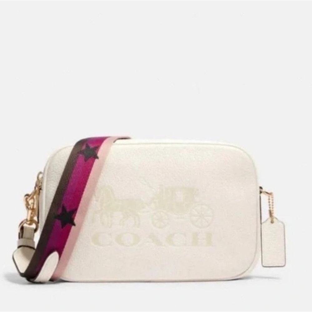 Coach Jes Chalk Crossbody Bag Gold Tone Double Zipper Guitar Strap Womens Purse - Picture 2 of 16